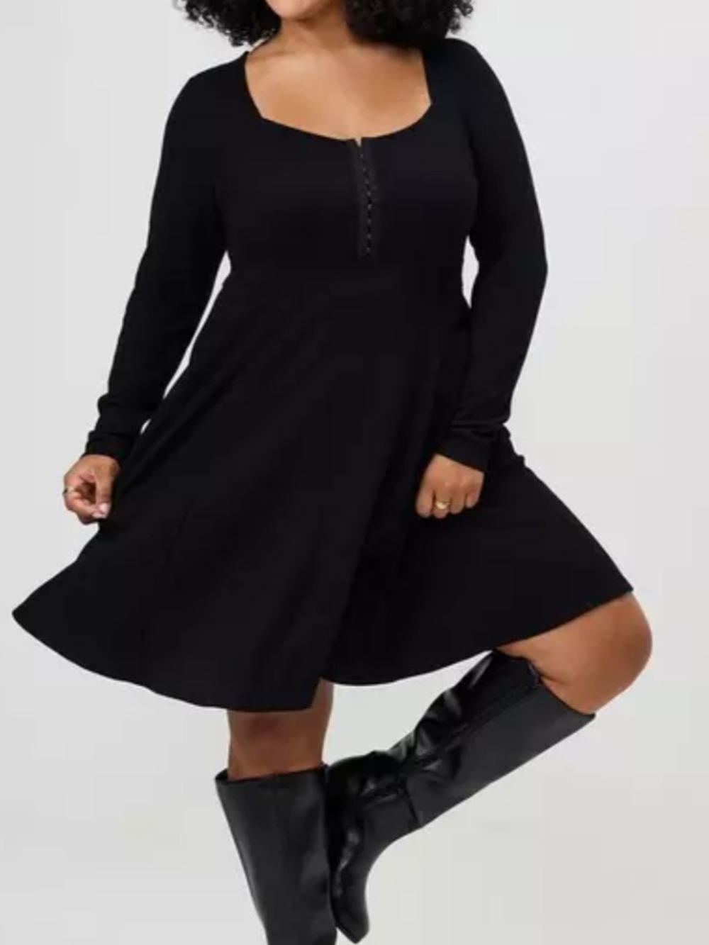 torrid Black Long-Sleeve Square Neck Swing Dress Size 3
